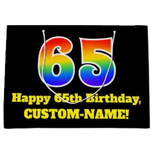 Grand Sac Cadeau 65e anniversaire ~ Amusant, coloré, Vibrant, Arc-e