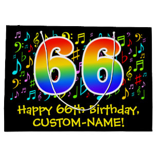 Grand Sac Cadeau 66e anniversaire - Symboles de musique colorée, Ar