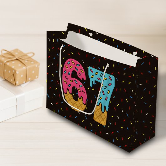 Grand Sac Cadeau 67 Drôle Mème Crème de glace Six sept Gen Alpha