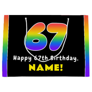 Grand Sac Cadeau 67e anniversaire : Arc-en-ciel coloré # 67, Nom pe