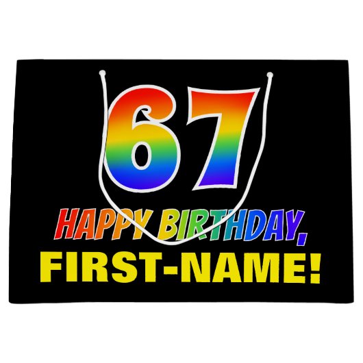 Grand Sac Cadeau 67e anniversaire : Bold, amusant, simple, arc-en-c (Devant)
