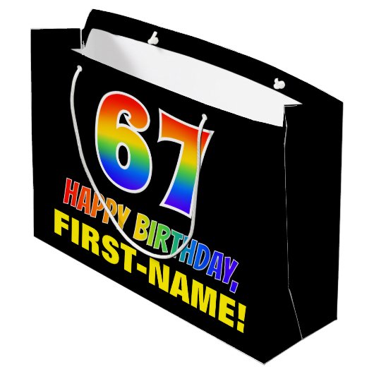 Grand Sac Cadeau 67e anniversaire : Bold, amusant, simple, arc-en-c (Dos Angle)