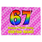 Grand Sac Cadeau 67e anniversaire : Pink Stripes & Hearts, Arc en c (Dos)