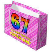 Grand Sac Cadeau 67e anniversaire : Pink Stripes & Hearts, Arc en c (Devant Angle)