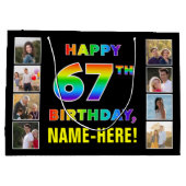 Grand Sac Cadeau 67e anniversaire : Rainbow Text, Custom Photos & N (Dos)