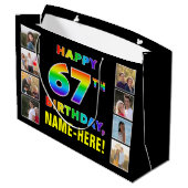 Grand Sac Cadeau 67e anniversaire : Rainbow Text, Custom Photos & N (Dos Angle)