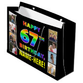 Grand Sac Cadeau 67e anniversaire : Rainbow Text, Custom Photos & N (Devant Angle)