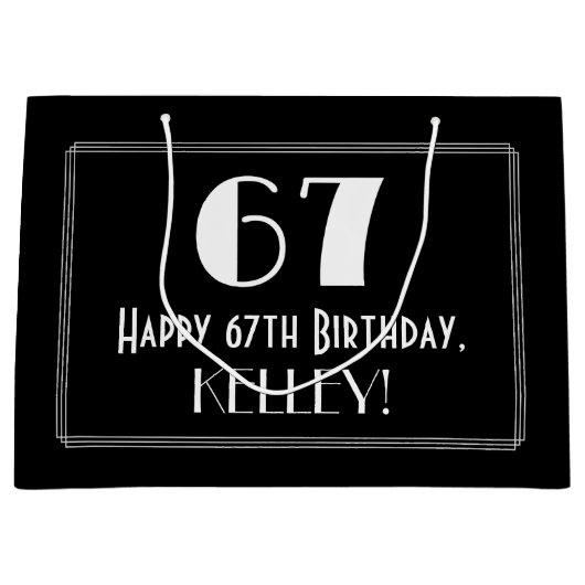 Grand Sac Cadeau 67ème anniversaire : Art Déco Style inspiré "67", (Devant)