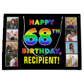 Grand Sac Cadeau 68e anniversaire : Rainbow Text, Custom Photos & N (Devant)