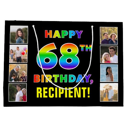 Grand Sac Cadeau 68e anniversaire : Rainbow Text, Custom Photos & N (Dos)