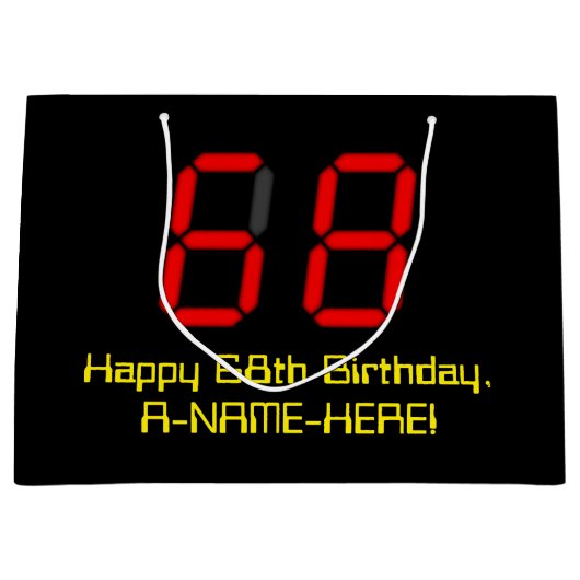 Grand Sac Cadeau 68e anniversaire : Rouge Digital Clock Style "68" (Devant)