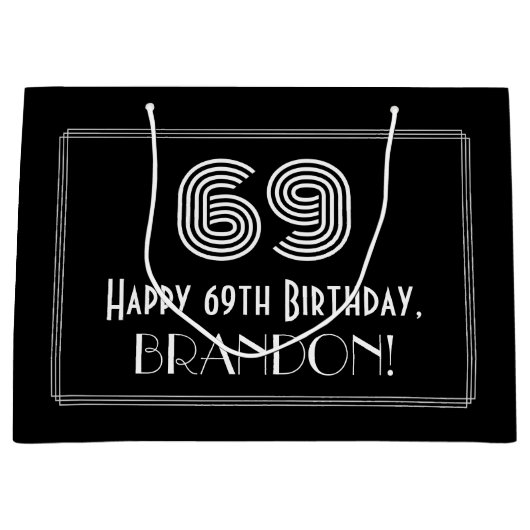 Grand Sac Cadeau 69e anniversaire — Art Déco Inspiré Look "69" & No (Devant)