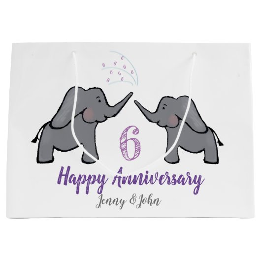 Grand Sac Cadeau 6e anniversaire mariage éléphant mignon (Devant)