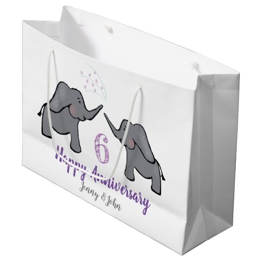 Grand Sac Cadeau 6e anniversaire mariage éléphant mignon (Devant Angle)