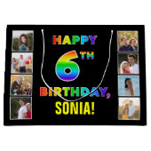 Grand Sac Cadeau 6e anniversaire : Rainbow Text, Custom Photos & Na (Devant)
