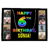 Grand Sac Cadeau 6e anniversaire : Rainbow Text, Custom Photos & Na (Dos)