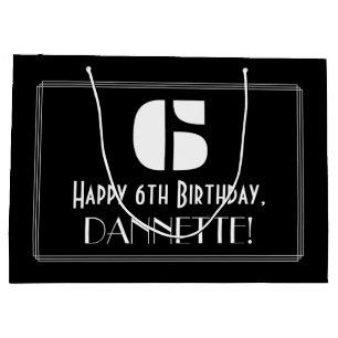 Grand Sac Cadeau 6ème anniversaire ~ Art Déco Inspiré Look "6" + No