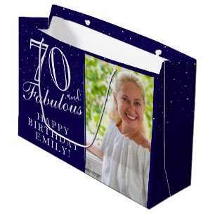 Grand Sac Cadeau 70 et fabuleux Elegant Blue 70th Birthday Photo