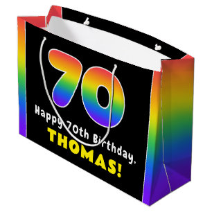 Grand Sac Cadeau 70e anniversaire : Arc-en-ciel coloré # 70, Nom pe
