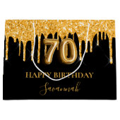 Grand Sac Cadeau 70e anniversaire noir or parties scintillant nom g (Devant)