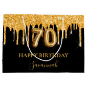 Grand Sac Cadeau 70e anniversaire noir or parties scintillant nom g (Dos)