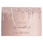 Grand Sac Cadeau 70e anniversaire rose parties scintillant or goutt (Dos)