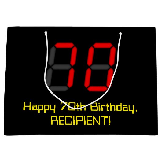 Grand Sac Cadeau 70e anniversaire : Rouge Digital Clock Style "70"  (Devant)