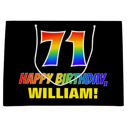 Grand Sac Cadeau 71e anniversaire : Bold, amusant, simple, arc-en-c (Devant)