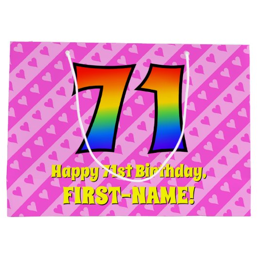 Grand Sac Cadeau 71e anniversaire : Pink Stripes & Hearts, Arc en c (Dos)