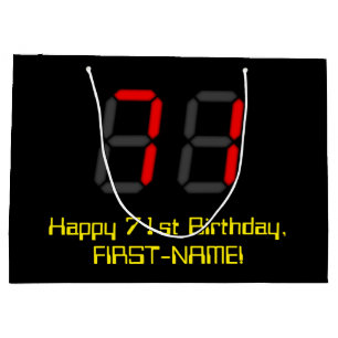 Grand Sac Cadeau 71e anniversaire : Rouge Digital Clock Style "71"