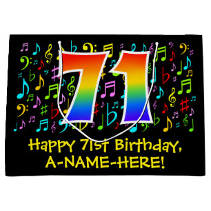 Grand Sac Cadeau 71e anniversaire - Symboles de musique colorée, Ar