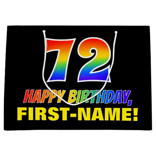 Grand Sac Cadeau 72e anniversaire : audacieux, amusant, simple, arc (Devant)
