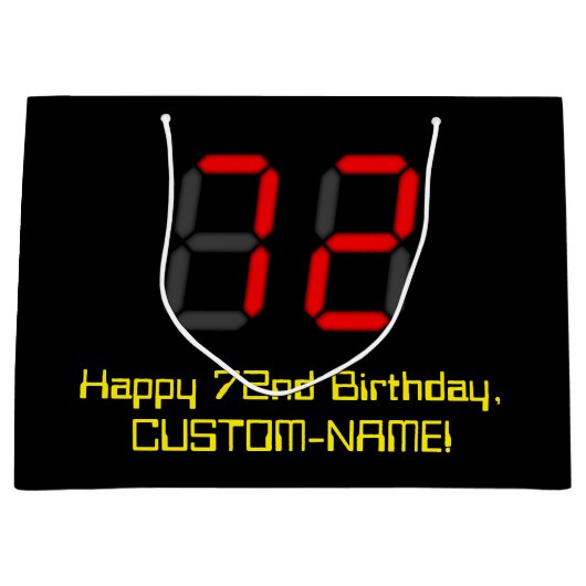 Grand Sac Cadeau 72e anniversaire : Rouge Digital Clock Style "72"  (Devant)