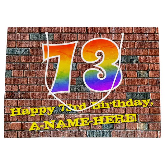Grand Sac Cadeau 73e anniversaire : Amusant, arc-en-ciel inspiré pa (Devant)