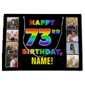 Grand Sac Cadeau 73e anniversaire : Rainbow Text, Custom Photos & N (Devant)