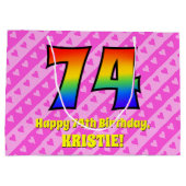 Grand Sac Cadeau 74e anniversaire : Pink Stripes & Hearts, Arc en c (Dos)