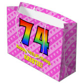 Grand Sac Cadeau 74e anniversaire : Pink Stripes & Hearts, Arc en c (Dos Angle)