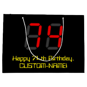 Grand Sac Cadeau 74e anniversaire : Rouge Digital Clock Style "74"