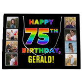Grand Sac Cadeau 75e anniversaire : Rainbow Text, Custom Photos & N (Devant)