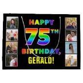 Grand Sac Cadeau 75e anniversaire : Rainbow Text, Custom Photos & N (Dos)