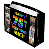 Grand Sac Cadeau 75e anniversaire : Rainbow Text, Custom Photos & N (Dos Angle)