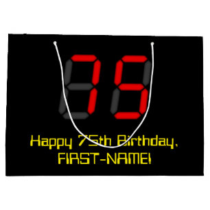 Grand Sac Cadeau 75e anniversaire : Rouge Digital Clock Style "75"