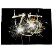 Grand Sac Cadeau 75e Anniversaire Sparklers Sur Black Large Cadeau (Dos)