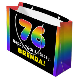 Grand Sac Cadeau 76e anniversaire : Arc-en-ciel coloré # 76, Nom pe