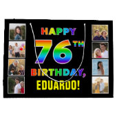 Grand Sac Cadeau 76e anniversaire : Rainbow Text, Custom Photos & N (Dos)