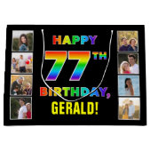 Grand Sac Cadeau 77e anniversaire : Rainbow Text, Custom Photos & N (Devant)