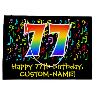 Grand Sac Cadeau 77e anniversaire - Symboles de musique colorée, Ar
