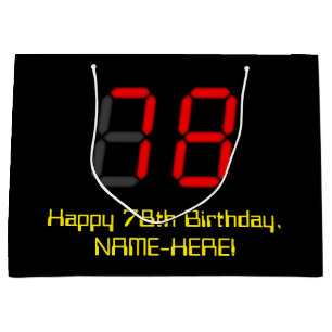Grand Sac Cadeau 78e anniversaire : Rouge Digital Clock Style "78"