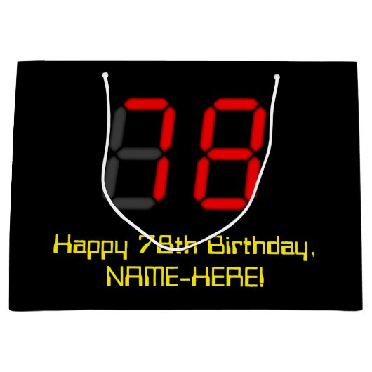 Grand Sac Cadeau 78e anniversaire : Rouge Digital Clock Style "78" (Devant)