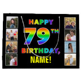 Grand Sac Cadeau 79e anniversaire : Rainbow Text, Custom Photos & N (Dos)